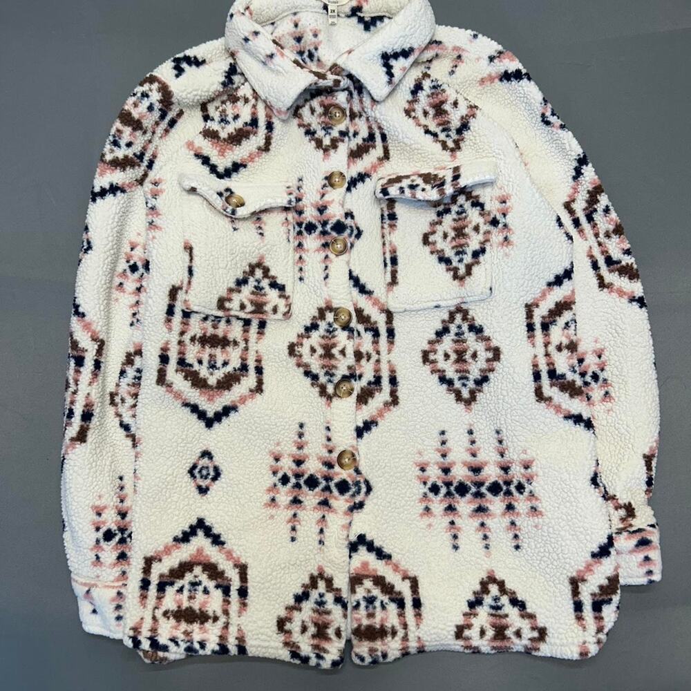 (2XL) Como Blu Aztec Print Sherpa Pullover
